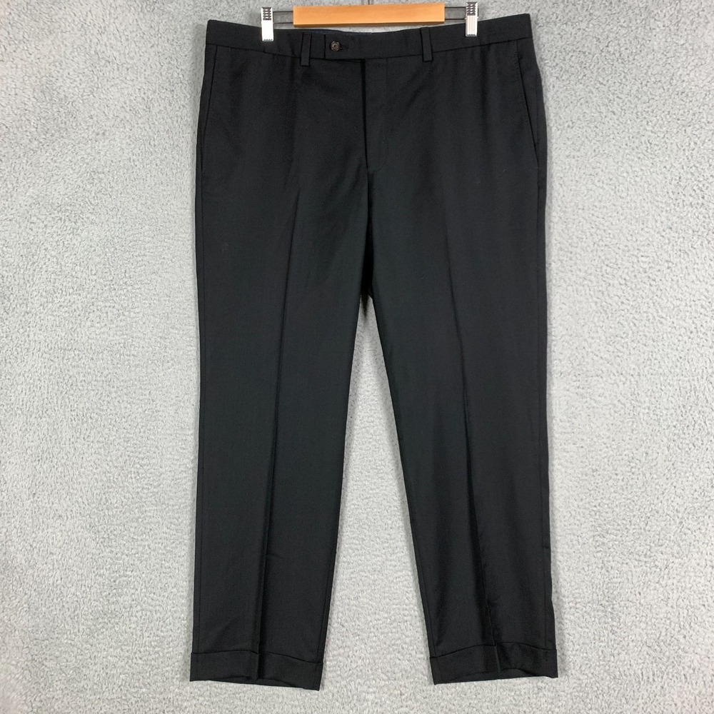 Ted Baker Jefferson Trouser Mens 38 x 30 Black Flat Front Wool Cuffed Dress Pant